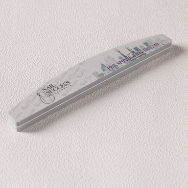 240 grit—curved foam buffer emery board with skyline print on white background