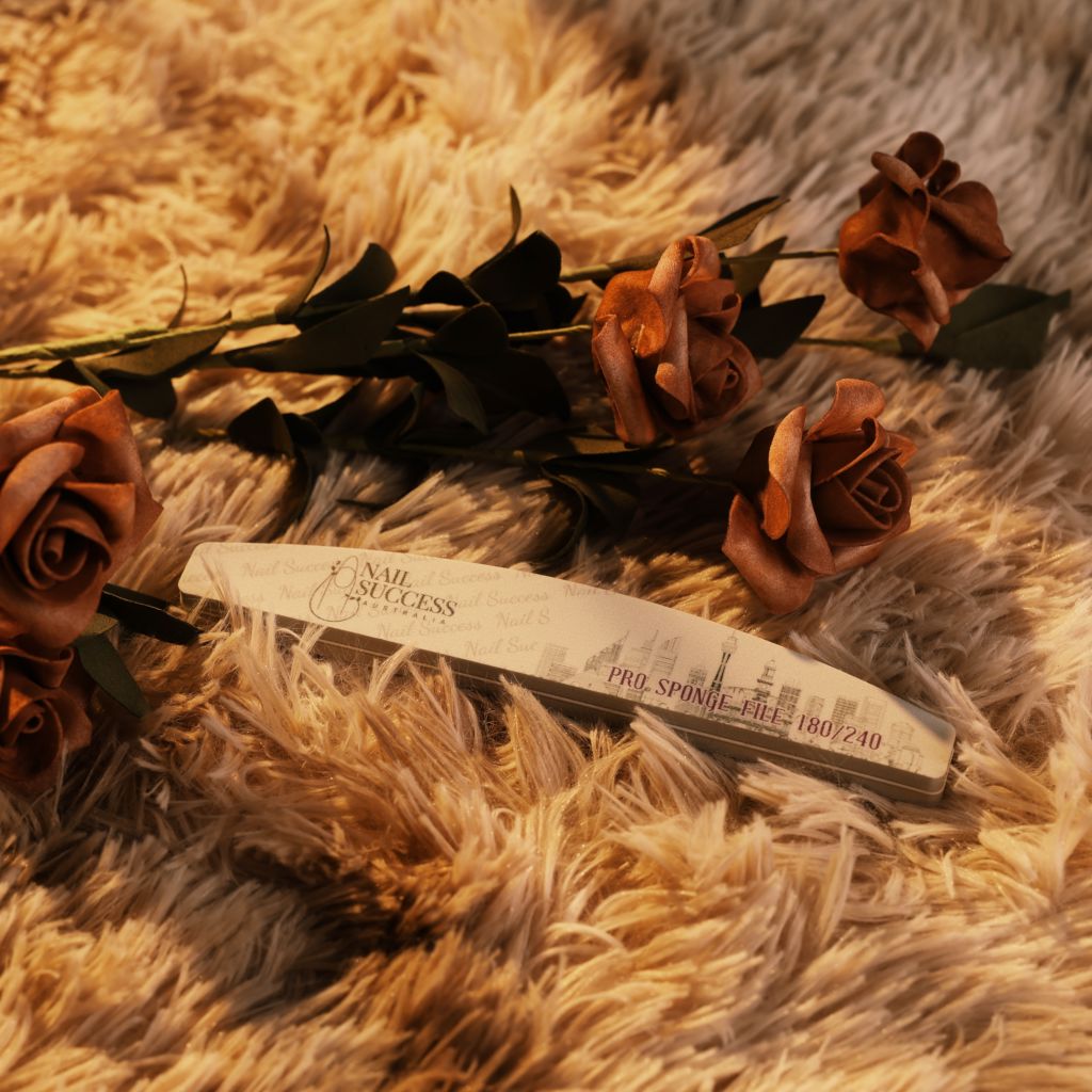 extra fine)—curved foam buffer emery board styled with roses