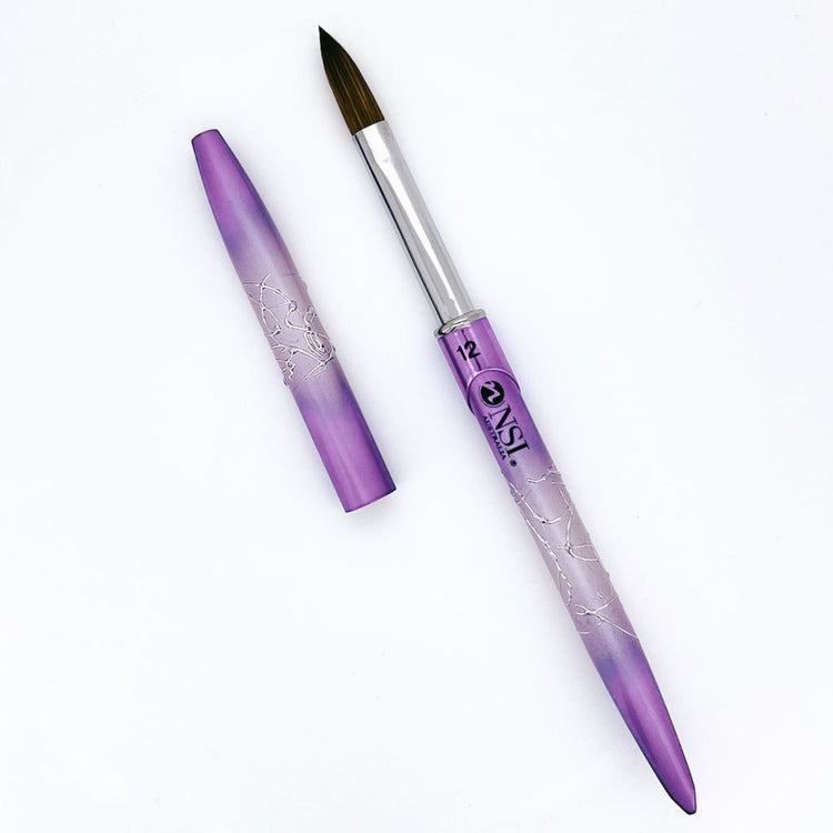 NSI professional Kolinsky acrylic nail brush size 12 with purple gradient handle and matching cap.