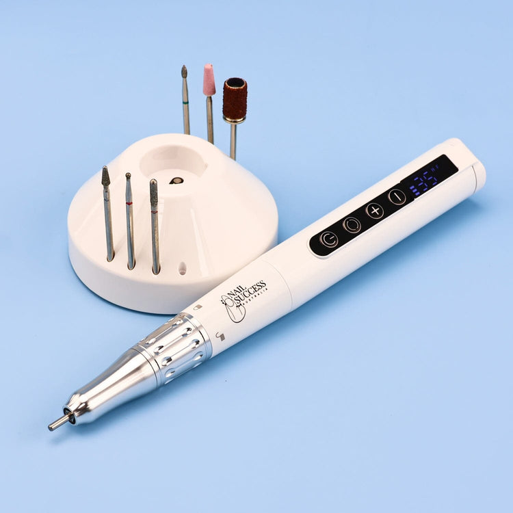 Nail Success Australia professional e-file pen nail drill with digital display, charging base and drill bits for manicure nail prep