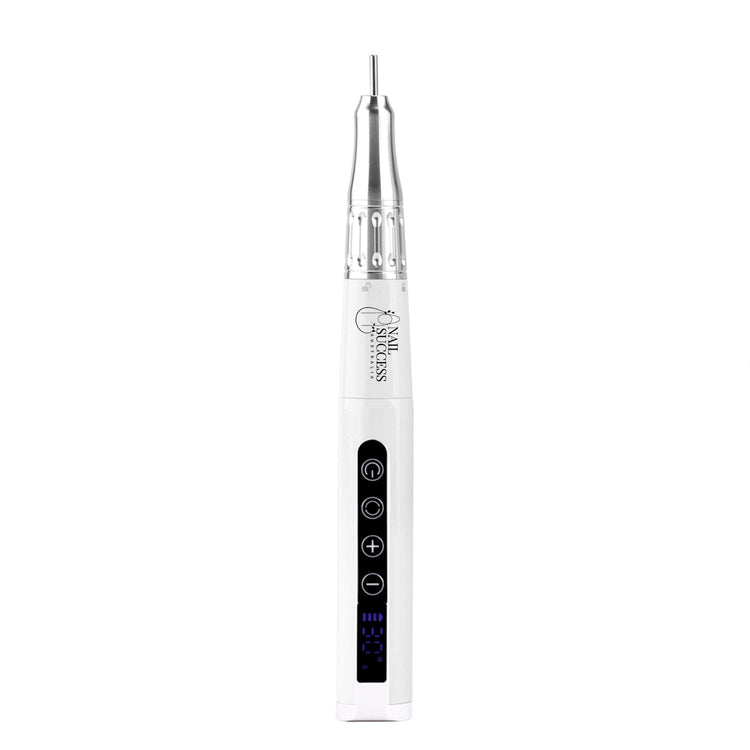 Nail Success Australia white professional e-file pen nail drill with silver handpiece and digital speed display for manicure nail prep