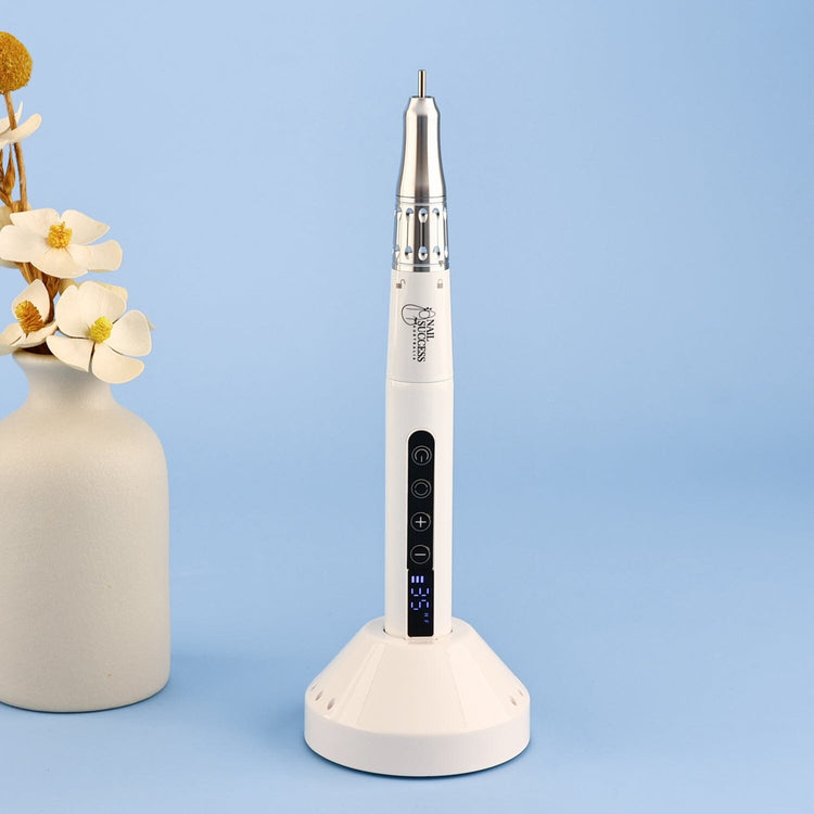 Nail Success Australia pure white professional e-file pen nail drill on charging stand with digital display for manicure nail prep