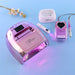 Rose Gold Rechargeable LED UV Nail Lamp and Professional Electric Nail File set with flash torch on blue background