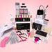 Professional nail technician kit with UV LED lamp, electric nail drill, acrylic powders, soft gel tips, polygel, dual forms, nail files, brushes, prep liquids and manicure tools