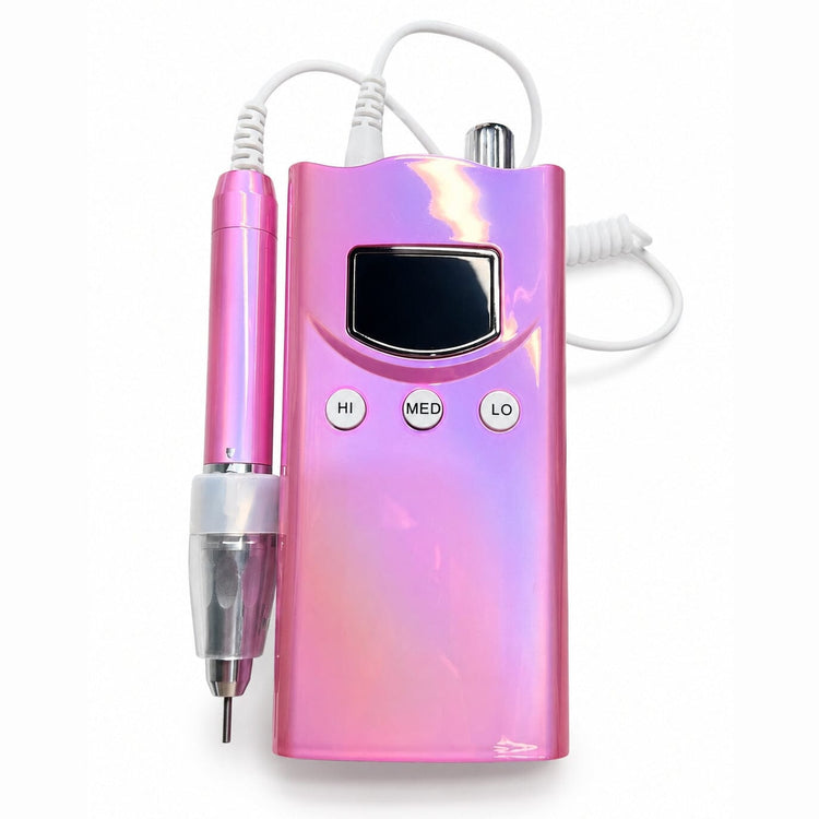 Pink professional ultra smart electric nail drill e-file machine with handpiece, LCD screen and speed controls for salon manicure and pedicure services