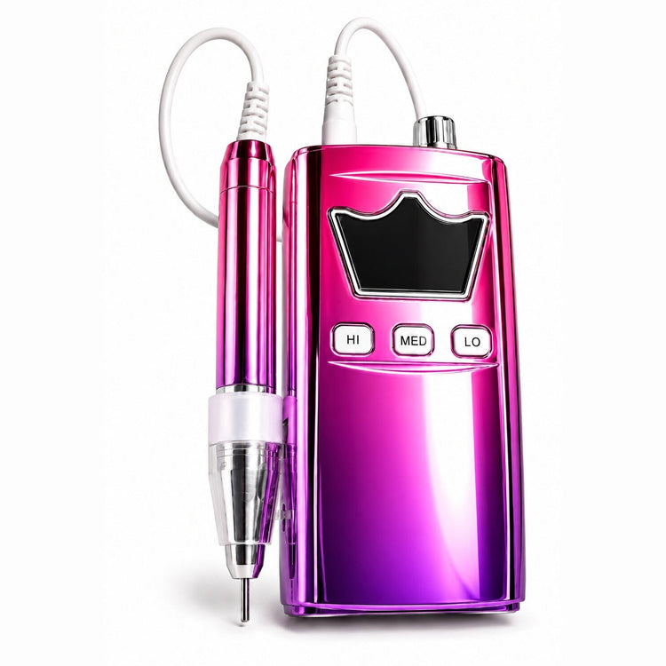 Professional pink and purple ultra smart e-file nail drill machine with handpiece, LCD screen and speed controls for salon manicures and pedicures