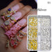 Gold and silver punk nail rivet studs set in organizer box (1.5mm, 2mm, 3mm) with 3D nail art example
