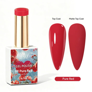 Nail Success Australia Pure Red gel polish with glossy and matte red nail colour swatches