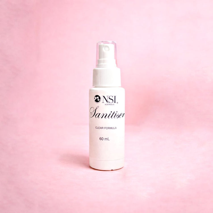 NSI Australia Sanitiser clear formula 60ml spray bottle for nail prep and salon hygiene