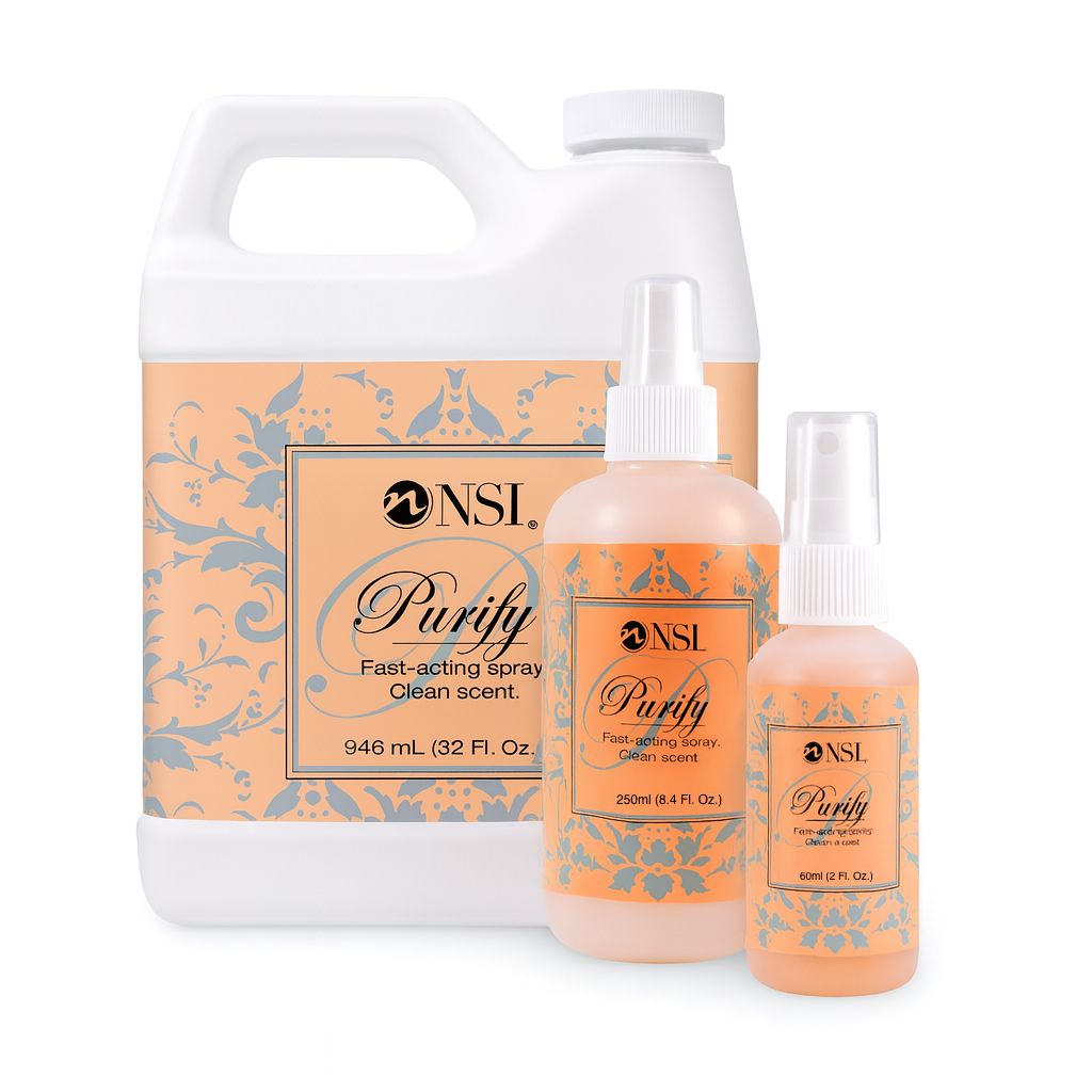 NSI Australia Purify—fast-acting antiseptic nail prep spray, clean scent; 60 mL, 250 mL, 946 mL bottles