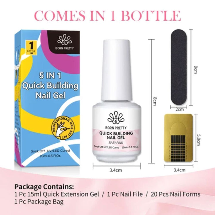Born Pretty Baby Pink 5 in 1 Quick Building Nail Gel 15ml with nail file and nail forms kit