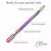 Nail Success Australia rainbow cuticle pusher tool infographic with angled precision tip, textured grip handle and flat scraper end
