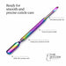 Rainbow cuticle pusher and scraper tool with textured grip handle and rounded tip