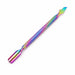 Rainbow stainless steel cuticle pusher and scraper tool with angled precision tip and flat scraper end on white background
