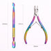 Rainbow stainless steel nail care set dimensions with 124mm dual-ended cuticle pusher and 100mm cuticle nipper