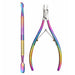 Rainbow stainless steel nail care set with cuticle nipper and dual-ended cuticle pusher scraper tool