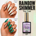 Nail Success Australia Rainbow Shimmer Top Coat 07 shown over white and black nails with emerald green shimmer effect