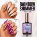 Nail Success Australia Rainbow Shimmer Top Coat 08 shown over white and black nails with bright pink shimmer effect