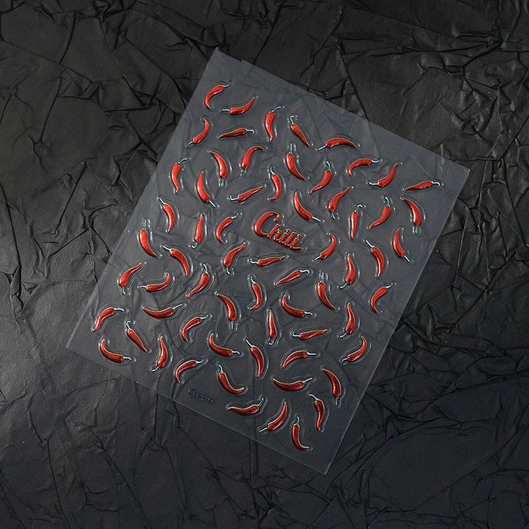 Red Chili Embossed Nail Art Sticker