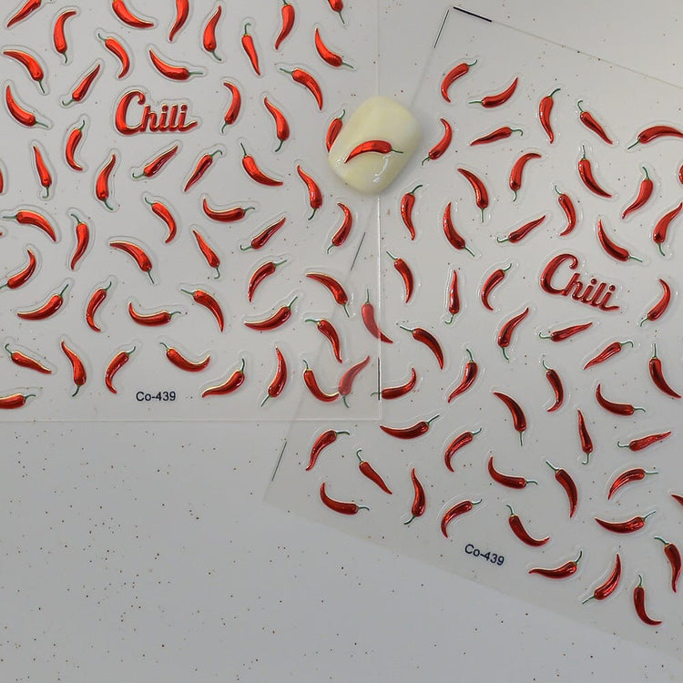 Red Chili Embossed Nail Art Sticker