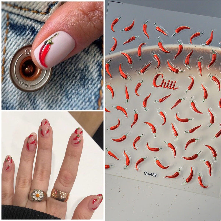 Red Chili Embossed Nail Art Sticker