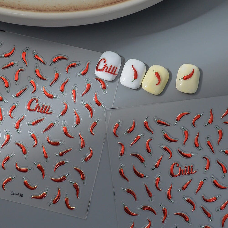 Red Chili Embossed Nail Art Sticker