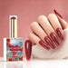 NSI Australia Red Diamonds red holographic glitter gel polish with glossy sparkling manicure and swatch, shade 20