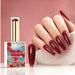 NSI Australia Red Sparkle deep red glitter gel polish with glossy sparkling manicure and swatch, shade 17