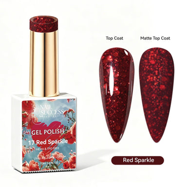 Nail Success Australia Red Sparkle red glitter gel polish with glossy and matte nail colour swatches
