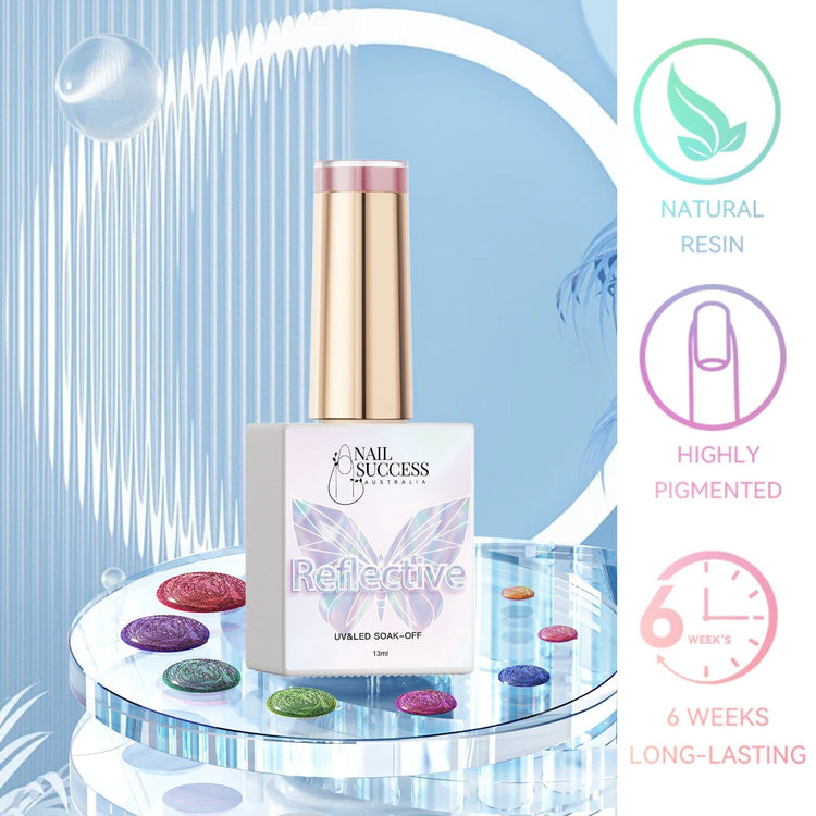 LED soak-off gel polish bottle with glitter finish, natural resin, highly pigmented, 6-week wear