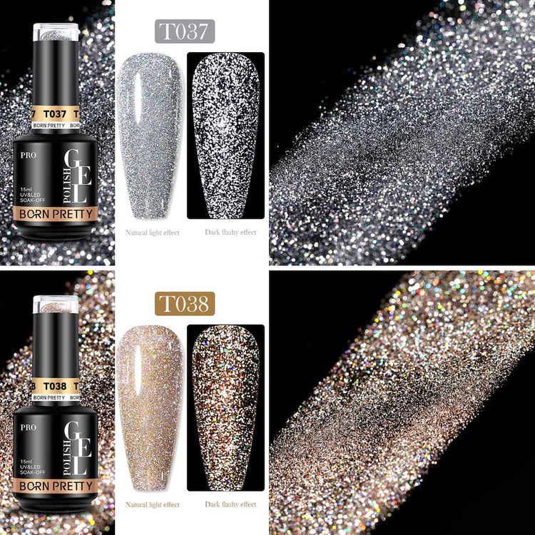 Reflective Glitter Gel Born Pretty 15mlDuo Pack 2 Colours(Silver+Gold)