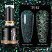 Born Pretty Reflective Glitter Gel Polish T042 15ml with green glitter swatches showing natural light and dark flashy effects, NSI Australia