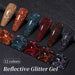 Born Pretty Reflective Glitter Gel Polish 15ml 12 colour swatches showing glossy reflective glitter nail finishes, NSI Australia