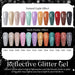 Born Pretty Reflective Glitter Gel Polish 15ml colour chart showing natural light and dark flashy effects, shades T087 to T098, NSI Australia