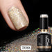 Born Pretty Reflective Glitter Gel Polish T088 15ml with champagne gold glitter nail swatch and bottle, NSI Australia
