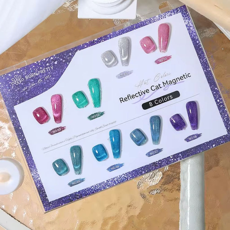 Reflective Sparkle Glitter Cat Eye Magnetic Gel Born PrettyColour Chart Display