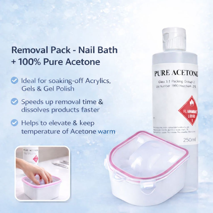 Removal pack nail bath with 100% pure acetone 250ml – soak-off kit for acrylic, gel and gel polish