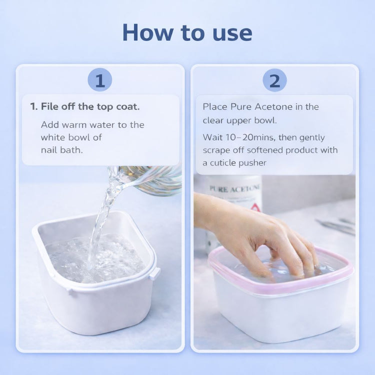 How to use nail bath with pure acetone to remove gel or acrylic nails (step-by-step)