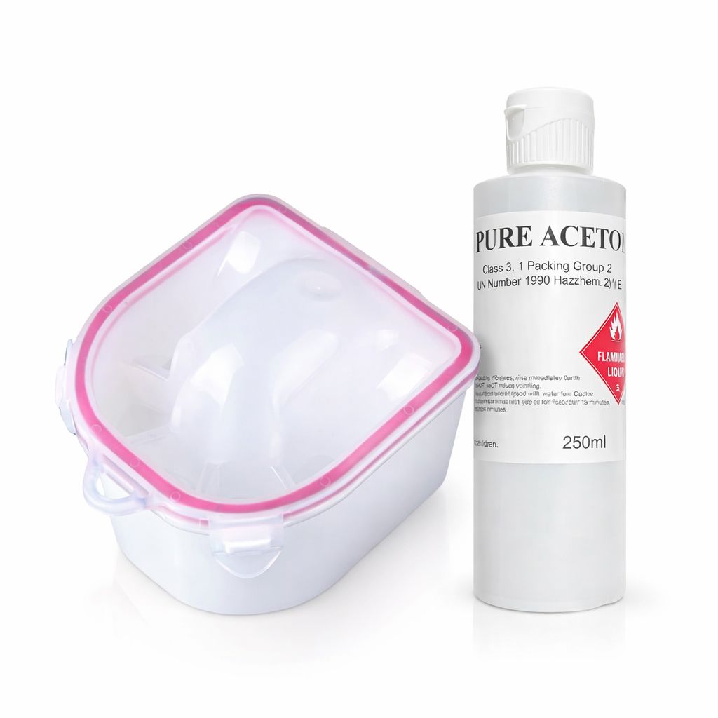 Nail bath soak bowl with 100% pure acetone remover, 250ml bottle