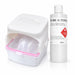 Nail Success Australia nail bath with white cover lid and pink rim, shown beside a 500 ml bottle of pure acetone.
