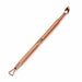 Rose gold double-ended cuticle care tool with spoon-shaped pusher, triangle loop scraper and textured grip handle