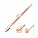 Rose gold double-ended cuticle pusher nail tool, 135mm, with wide flat pusher end, fine precision tip and close-up detail