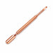 Rose gold double-ended cuticle pusher nail tool with rounded pusher tip, wide flat scraper end and textured grip handle