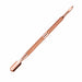 Rose gold double-ended cuticle pusher nail tool with wide flat pusher end, fine precision tip and textured grip handle