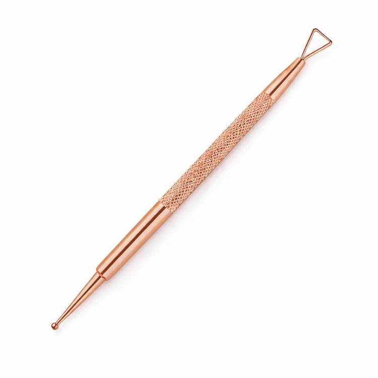 Nail Success Australia rose gold nail art detail tool with fine ball tip, triangular loop scraper and textured grip handle