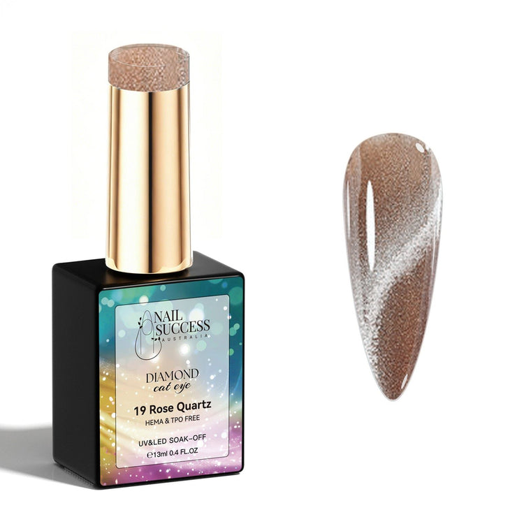 Rose Quartz Diamond Cat Eye Gel Polish with bronze rose shimmer swatch and glossy magnetic finish