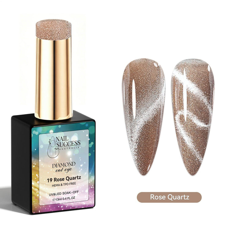 Rose Quartz Diamond Cat Eye Gel Polish with bronze rose magnetic shimmer swatches and glossy finish