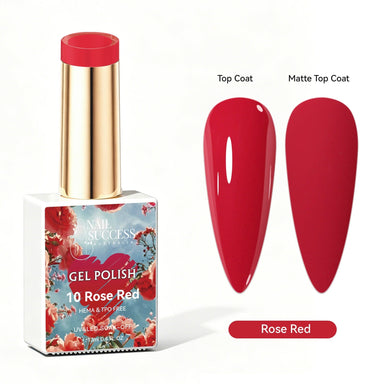 Nail Success Australia Rose Red gel polish with glossy and matte red nail colour swatches