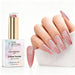 Rosé Twinkle holographic gel polish with rose pink glitter swatch and matching manicure for HEMA and TPO free salon nails