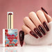 NSI Australia Rose Wine Shimmer deep red glitter gel polish with glossy sparkling manicure and swatch, shade 21